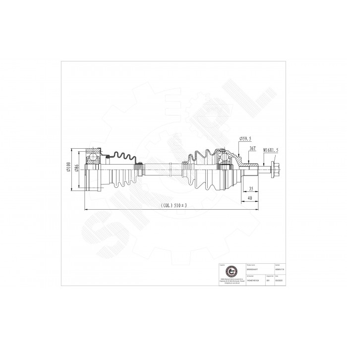 Cardan Arbre de Transmission Avant Gauche Pour VW Audi Seat Skoda 1K0407451LX