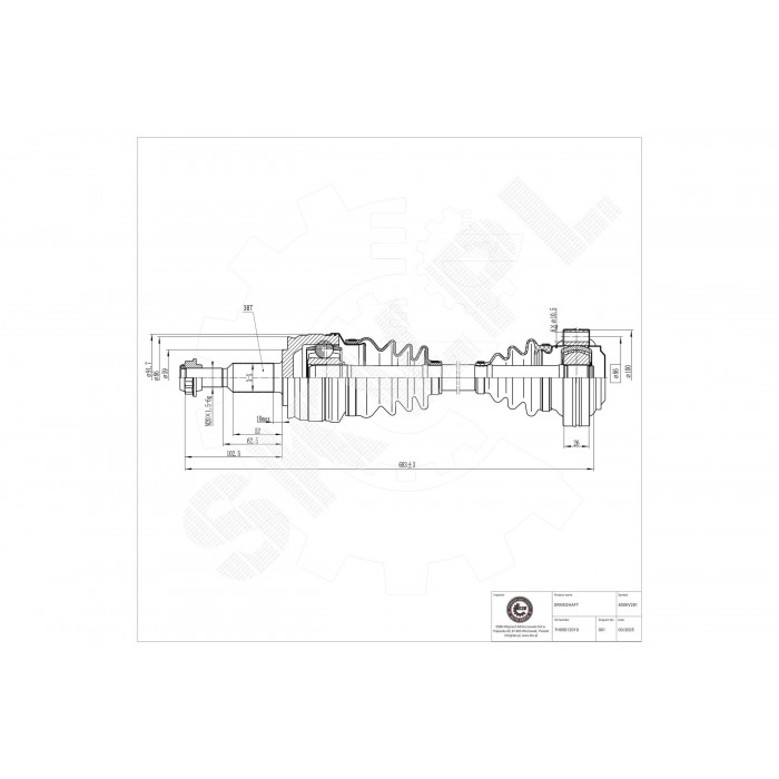 Cardan Arbre de Transmission Arrière Gauche Pour VW Multivan V VI 7H0501201C