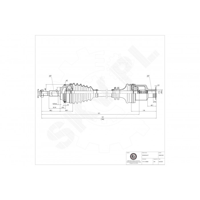 Cardan Arbre de Transmission Avant Droit Pour Renault Clio II Kangoo 7711368906