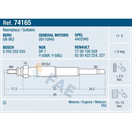 Bougie de Préchauffage Pour Renault Opel Vauxhall 7700100558 4402945 8200423224