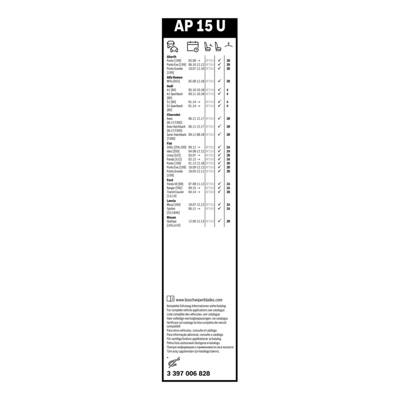 1 Balai d'Essuie Glace 380mm Pour Peugeot VW Audi Fiat 500L Grande Punto Idea