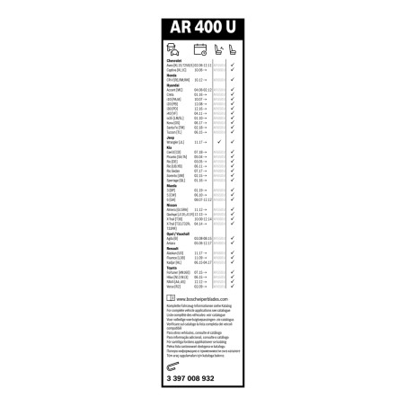 1 Balai d'Essuie Glace 400mm Pour Peugeot Renault Dacia VW Opel Agila (B)