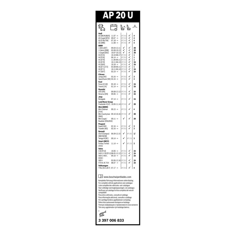 1 Balai d'Essuie Glace 500mm Pour Peugeot Renault VW Audi A4 A5 A6 A7 A8 E-Tron