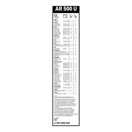 1 Balai d'Essuie Glace 500mm Pour Peugeot Renault Dacia Duster Logan Express VW