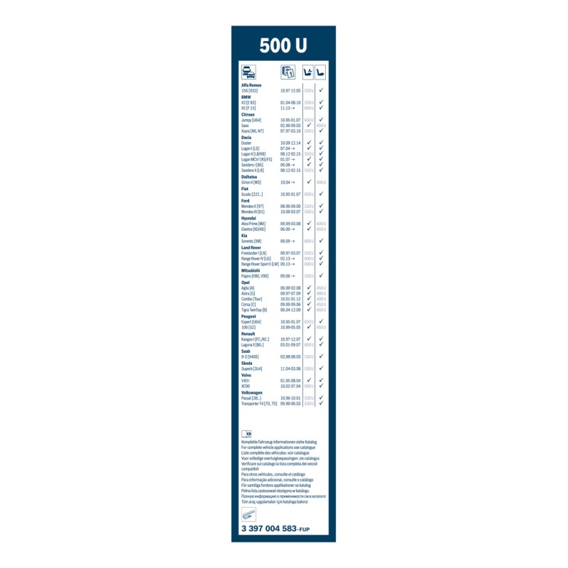 1 Balai d'Essuie Glace 500mm Pour Peugeot Renault Dacia Duster Logan Express VW