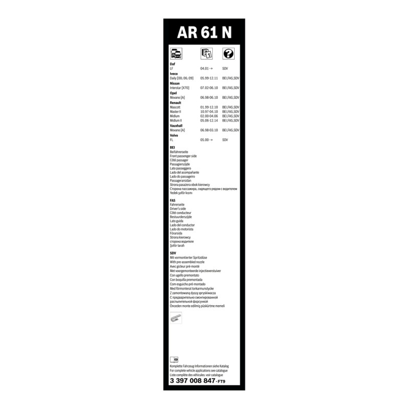 1 Balai d'Essuie Glace 600mm Pour Renault Opel Nissan DAF LF 45 55 XB XBC