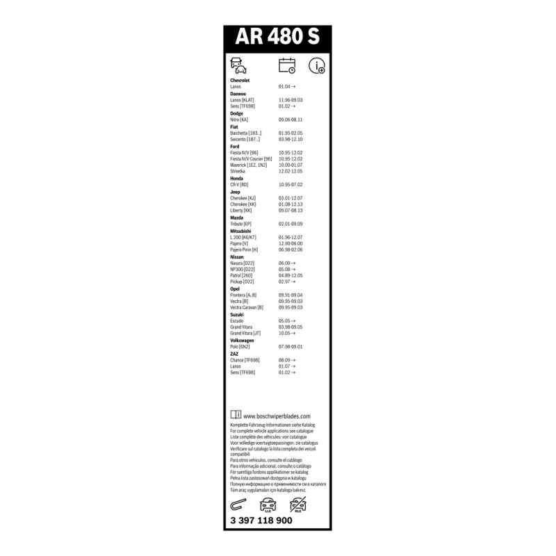 2 Balais d'Essuie Glace 475mm Pour VW BMW Opel Calibra A Frontera Fiat 6N0998002