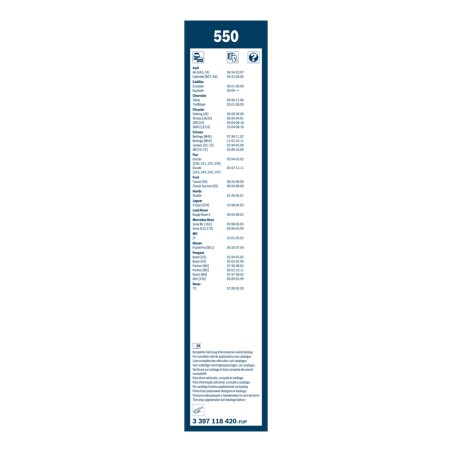 2 Balais d'Essuie Glace 550mm Pour Peugeot 605 Renault Audi Fiat 7701410008