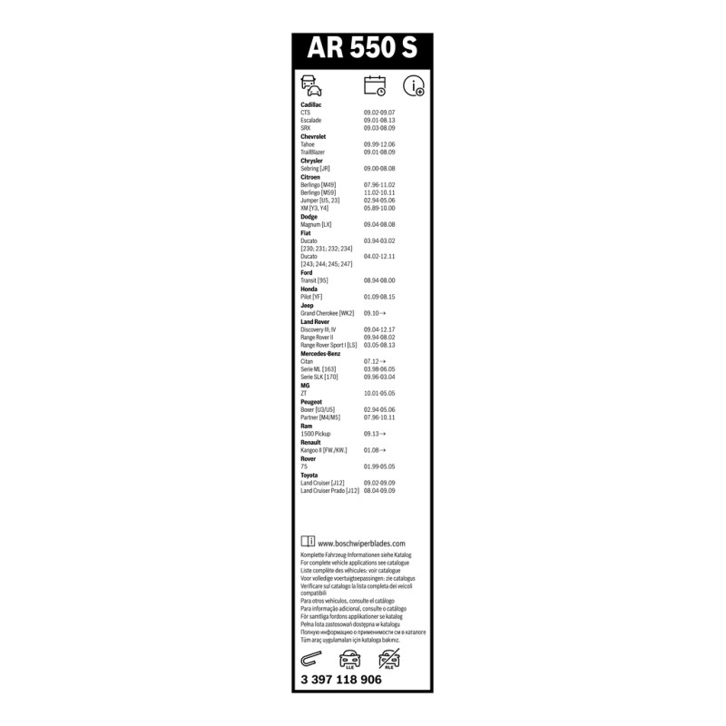 2 Balais d'Essuie Glace 550mm / 530mm Pour Peugeot Boxer Renault Audi Fiat