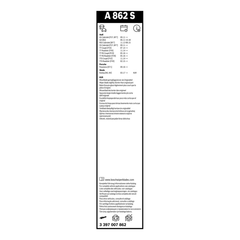 2 Balais d'Essuie Glace 600mm / 530mm Pour Audi Skoda Bentley Porsche 8U1955425