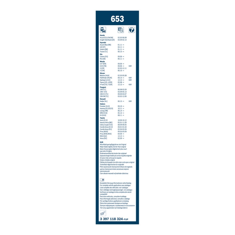 2 Balais d'Essuie Glace 650mm / 400mm Pour Peugeot Renault Nissan Toyota Auris
