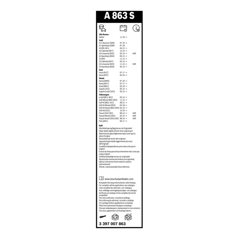2 Balais d'Essuie Glace 650mm / 450mm Pour VW Audi A1 A3 Seat Skoda 5G1998002A