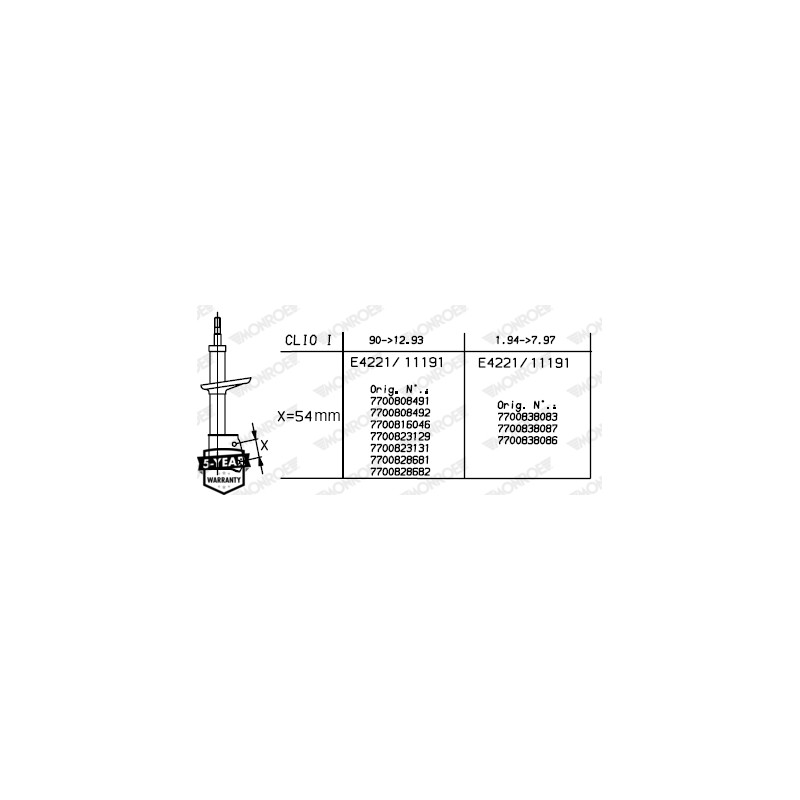 1 Amortisseur Avant Pour Renault Clio I 7700808491 7700808492 7700816046
