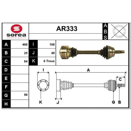 Cardan Arbre de Transmission avant Gauche Pour Alfa Romeo 156