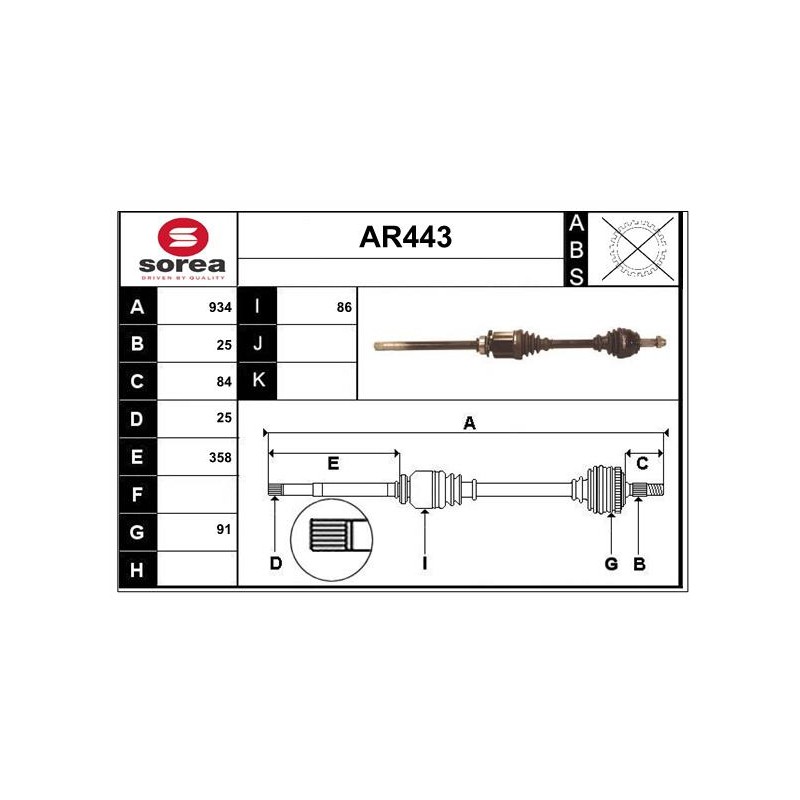 Cardan Arbre de Transmission Avant Droit Pour Fiat Bravo II Alfa Romeo 147 GT