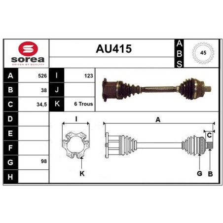 Cardan Arbre de Transmission avant Gauche Pour Audi A4 Seat Exeo 8E0407451HX