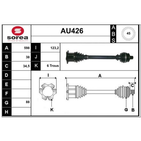 Cardan Arbre de Transmission avant Gauche Pour Audi A4 8E0407271AH 8E0407271ATR
