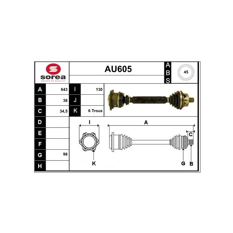 Cardan Arbre de Transmission Avant Droit Pour Audi A6 4B0407272B 4B0407272C