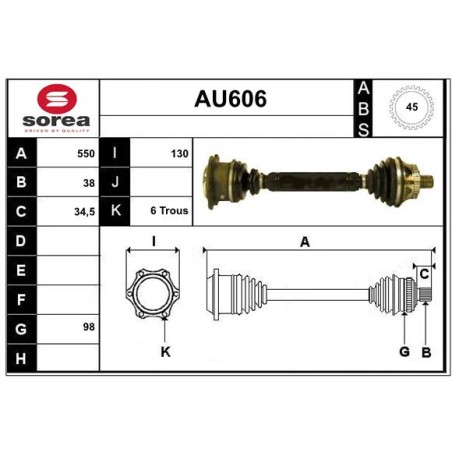 Cardan Arbre de Transmission Avant Droit Pour Audi A6 A8 4B0407271AP 4B0407271F