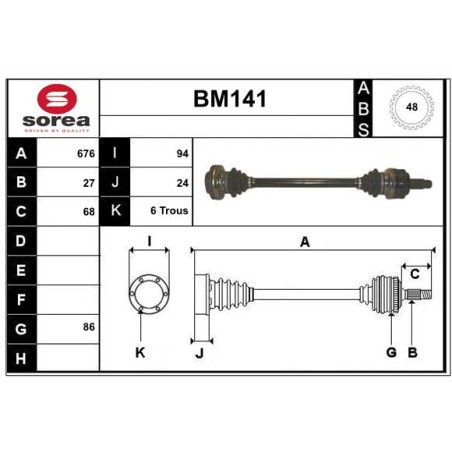 Cardan Arbre de Transmission Arrière Droit Pour BMW Série 3 E46 33211229588