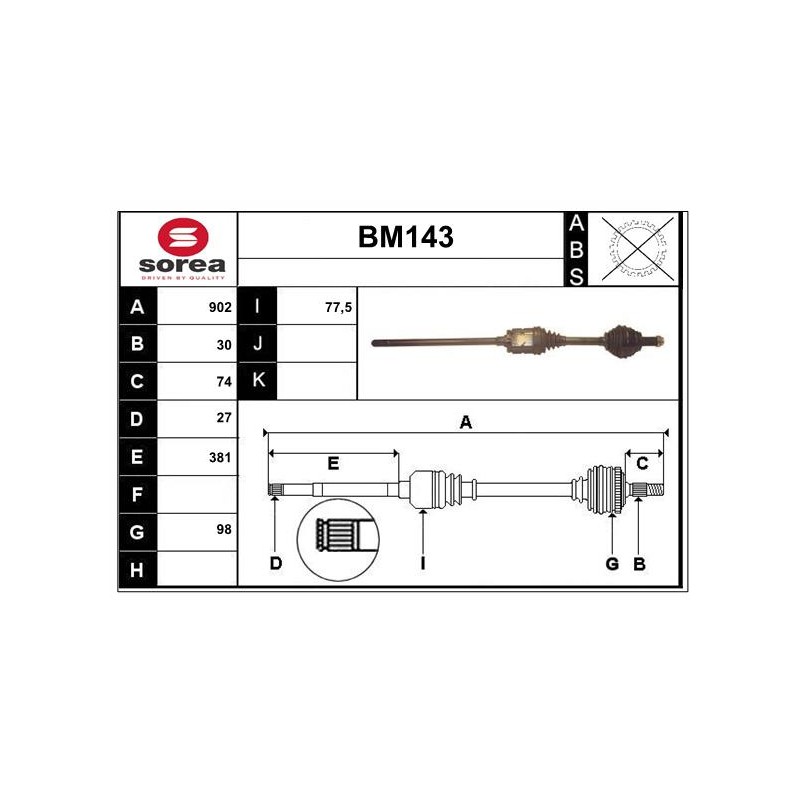 Cardan Arbre de Transmission Avant Droit Pour BMW Série 3 E46 X5 31607502732