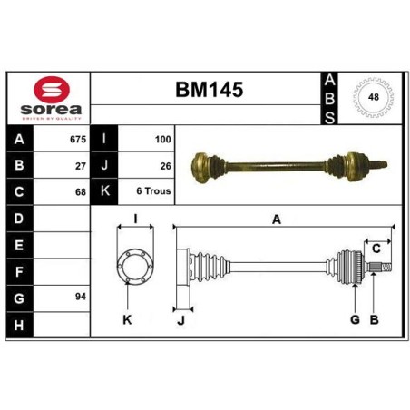 Cardan Arbre de Transmission Arrière Droit Pour BMW Série 3 E46 Z4 33211229592