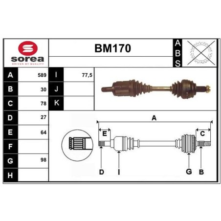 Cardan Arbre de Transmission avant Gauche Pour BMW X5 31607505003 31607505005