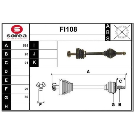 Cardan Arbre de Transmission avant Gauche Pour Fiat Panda Autobianchi Lancia Y10