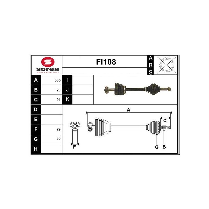 Cardan Arbre de Transmission avant Gauche Pour Fiat Panda Autobianchi Lancia Y10