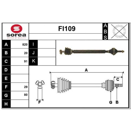 Cardan Arbre de Transmission Avant Droit Pour Fiat Panda Autobianchi Lancia Y10