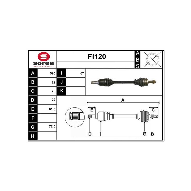 Cardan Arbre de Transmission avant Gauche Pour Fiat Panda 46308260 71791336
