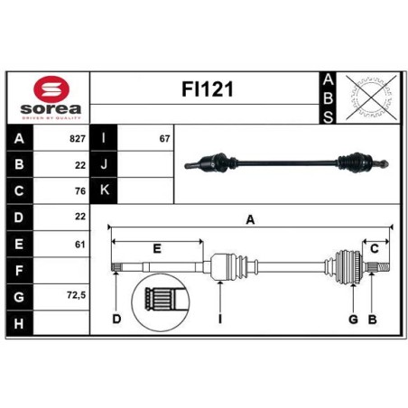 Cardan Arbre de Transmission Avant Droit Pour Fiat Panda 46308259 71791780