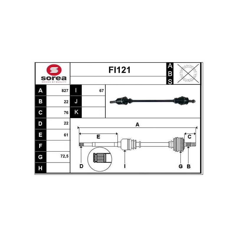 Cardan Arbre de Transmission Avant Droit Pour Fiat Panda 46308259 71791780
