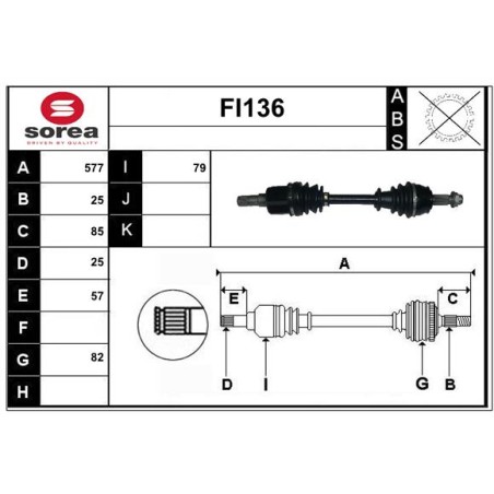 Cardan Arbre de Transmission Pour Fiat Grande Punto Idea Alfa Romeo Mito