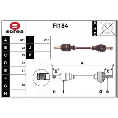 Cardan Arbre de Transmission avant Gauche Pour Fiat Punto 46307565 71791710
