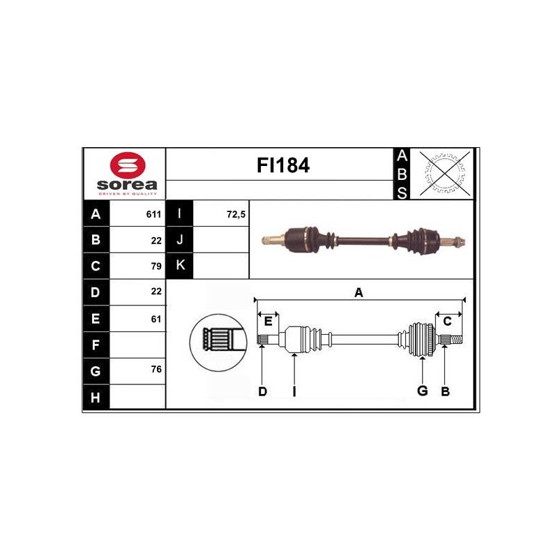 Cardan Arbre de Transmission avant Gauche Pour Fiat Punto 46307565 71791710