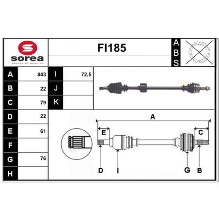 Cardan Arbre de Transmission Avant Droit Pour Fiat Punto 46307792 71792579