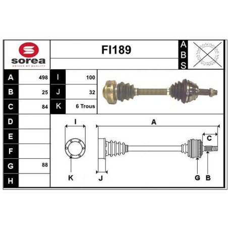 Cardan Arbre de Transmission Avant Droit Pour Fiat Marea Multipla Punto 147