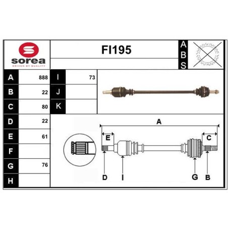 Cardan Arbre de Transmission Avant Droit Pour Fiat Fiorino Grande Punto Mito