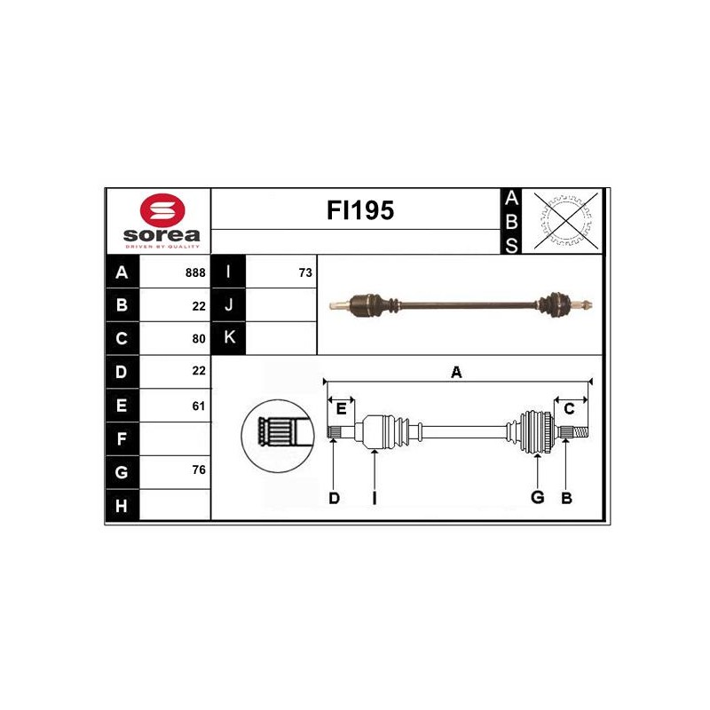 Cardan Arbre de Transmission Avant Droit Pour Fiat Fiorino Grande Punto Mito