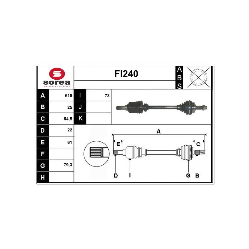Cardan Arbre de Transmission avant Gauche Pour Fiat 500 C Ford KA