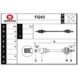 Cardan Arbre de Transmission Avant Droit Pour Fiat 500 C Panda Ford KA