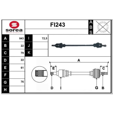 Cardan Arbre de Transmission Avant Droit Pour Fiat 500 C Panda Ford KA