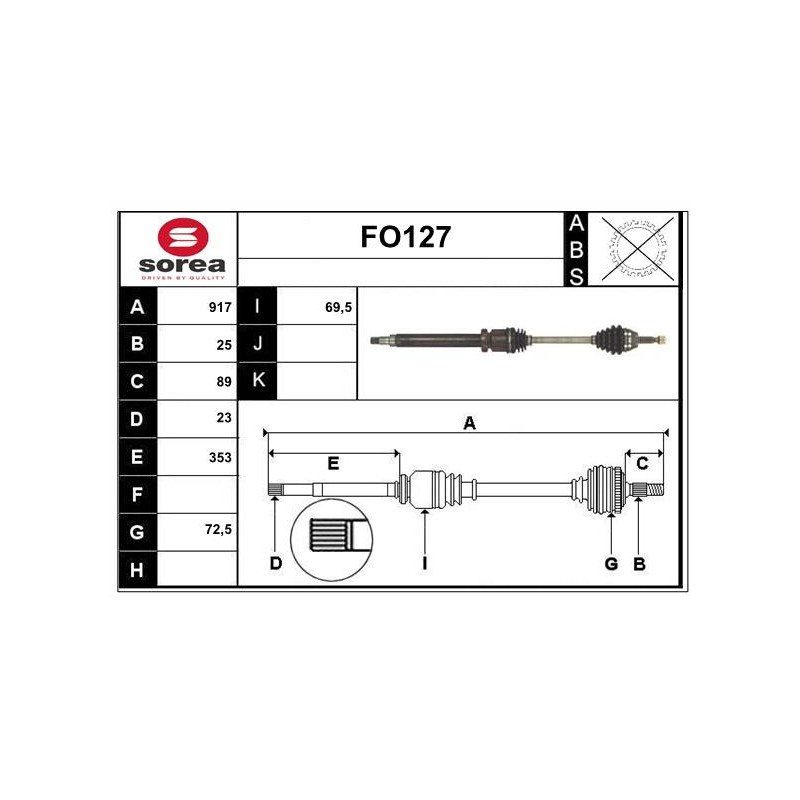Cardan Arbre de Transmission Avant Droit Pour Ford Fiesta V VI Fusion 1359342