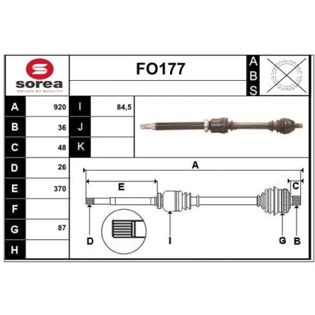 Cardan Arbre de Transmission Avant Droit Pour Ford C-Max Focus II Volvo C30