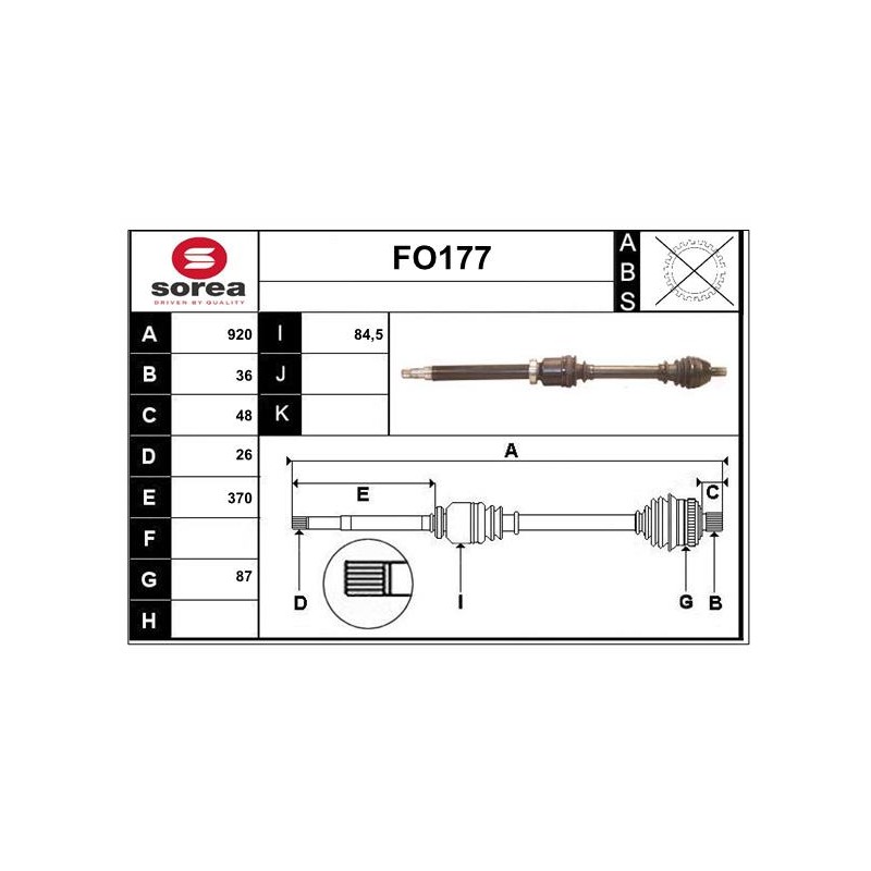 Cardan Arbre de Transmission Avant Droit Pour Ford C-Max Focus II Volvo C30