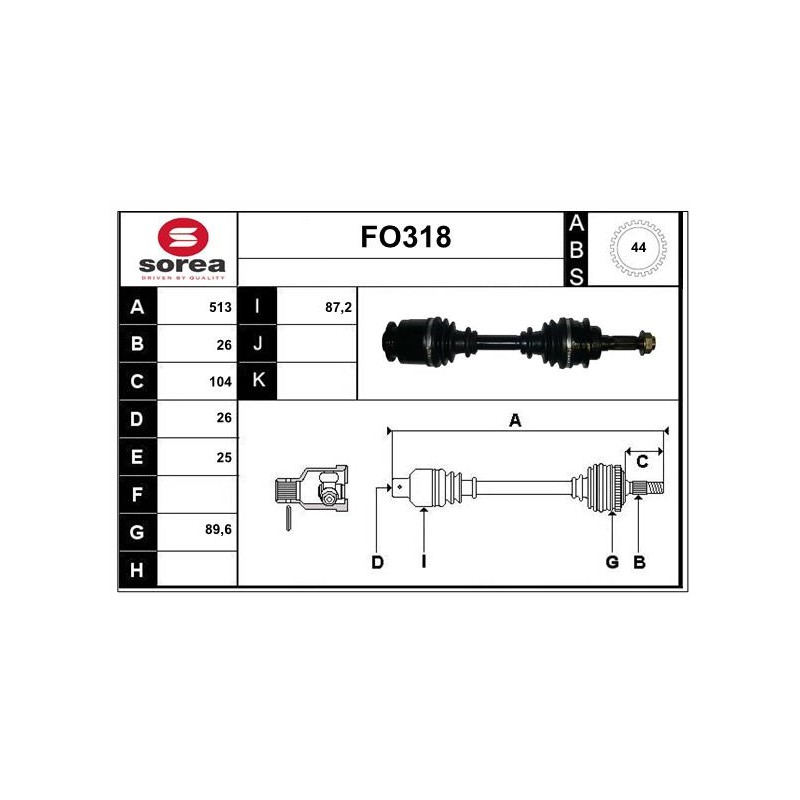 Cardan Arbre de Transmission avant Gauche Pour Ford Ranger Mazda B-Serie