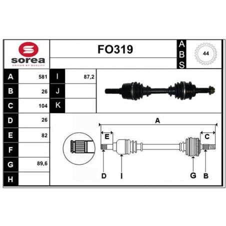 Cardan Arbre de Transmission Avant Droit Pour Ford Ranger Mazda B-Serie 1328094