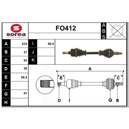 Cardan Arbre de Transmission avant Gauche Pour Ford Mondeo III 1214375 1328339