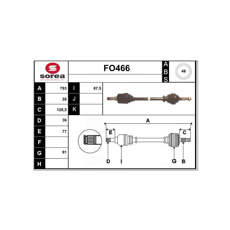 Cardan Arbre de Transmission avant Gauche Pour Ford Transit 1600255 1754399